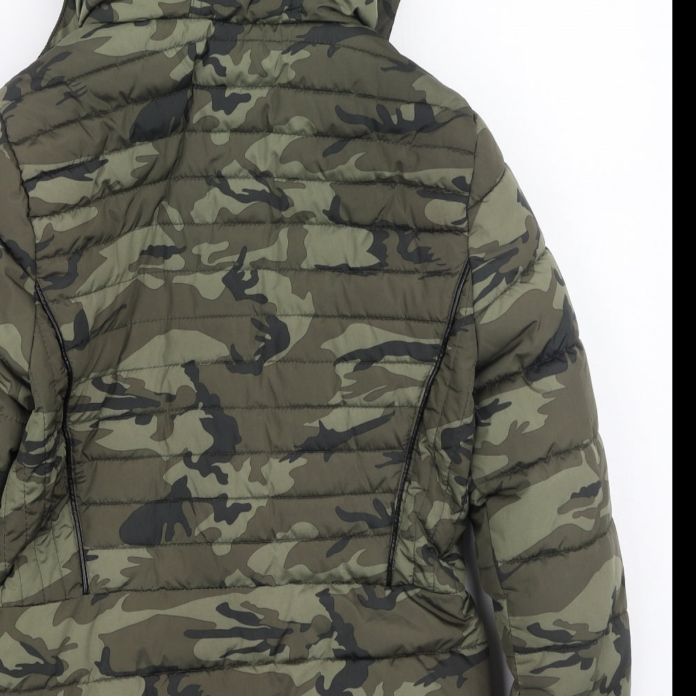 Preworn Womens Green Camouflage  Puffer Jacket Coat Size 10