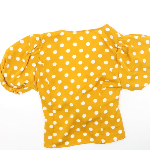 Preworn Womens Yellow Polka Dot Polyester Basic Blouse Size L V-Neck