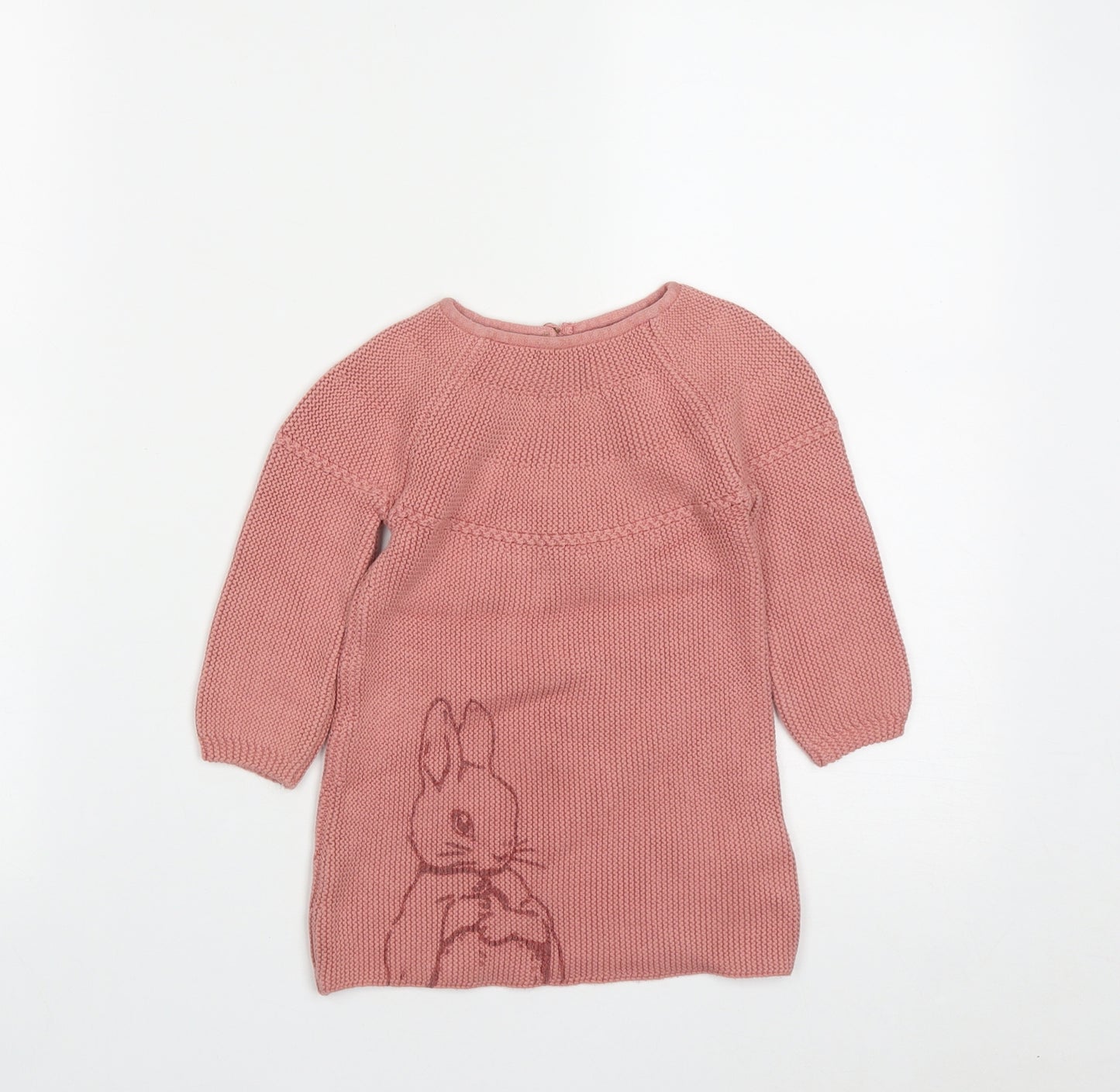 Marks and Spencer Girls Pink  Cotton Fit & Flare  Size 12-18 Months  Round Neck Button - Peter Rabbit