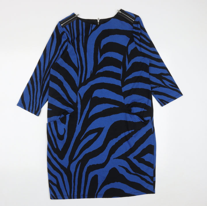 Wallis Womens Blue Geometric Polyester A-Line Size 12 Round Neck Zip
