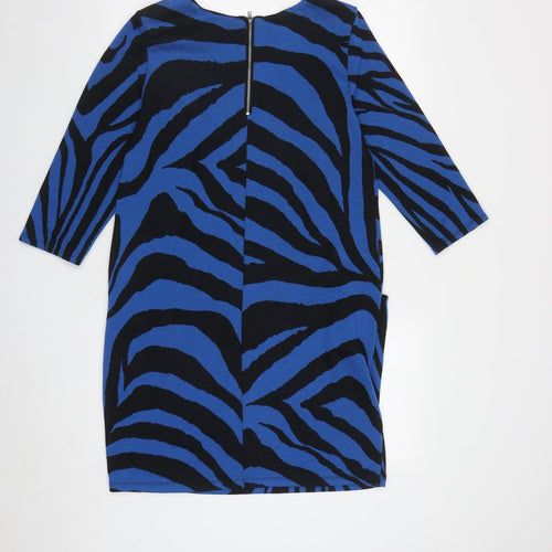 Wallis Womens Blue Geometric Polyester A-Line  Size 12  Round Neck Zip