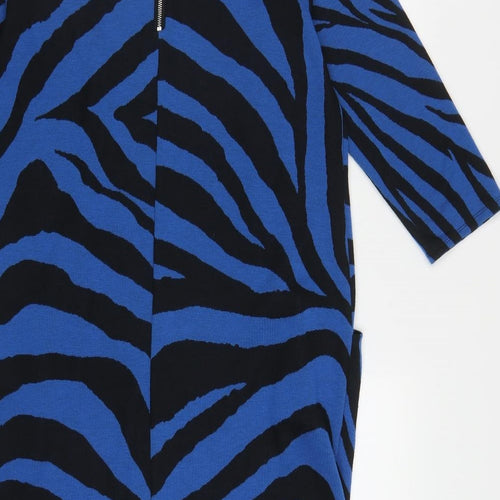 Wallis Womens Blue Geometric Polyester A-Line  Size 12  Round Neck Zip