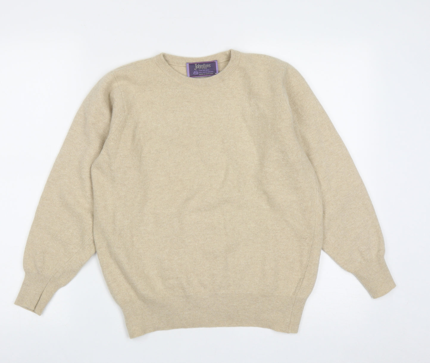 Johnstons of Elgin Womens Beige Round Neck  Wool Pullover Jumper Size S