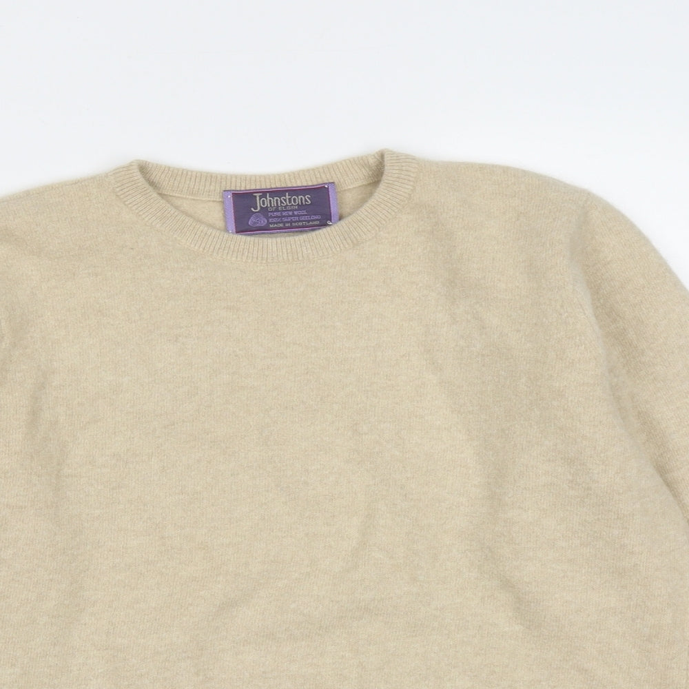 Johnstons of Elgin Womens Beige Round Neck  Wool Pullover Jumper Size S