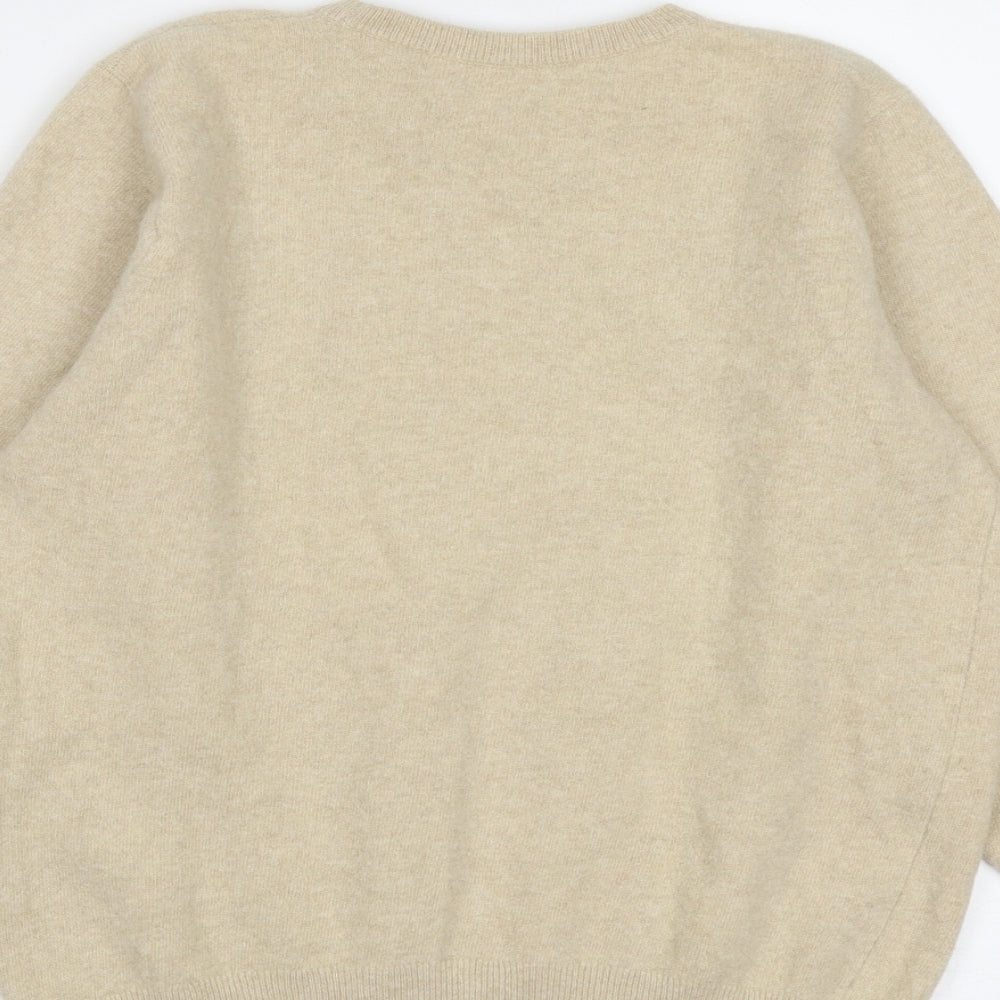 Johnstons of Elgin Womens Beige Round Neck  Wool Pullover Jumper Size S