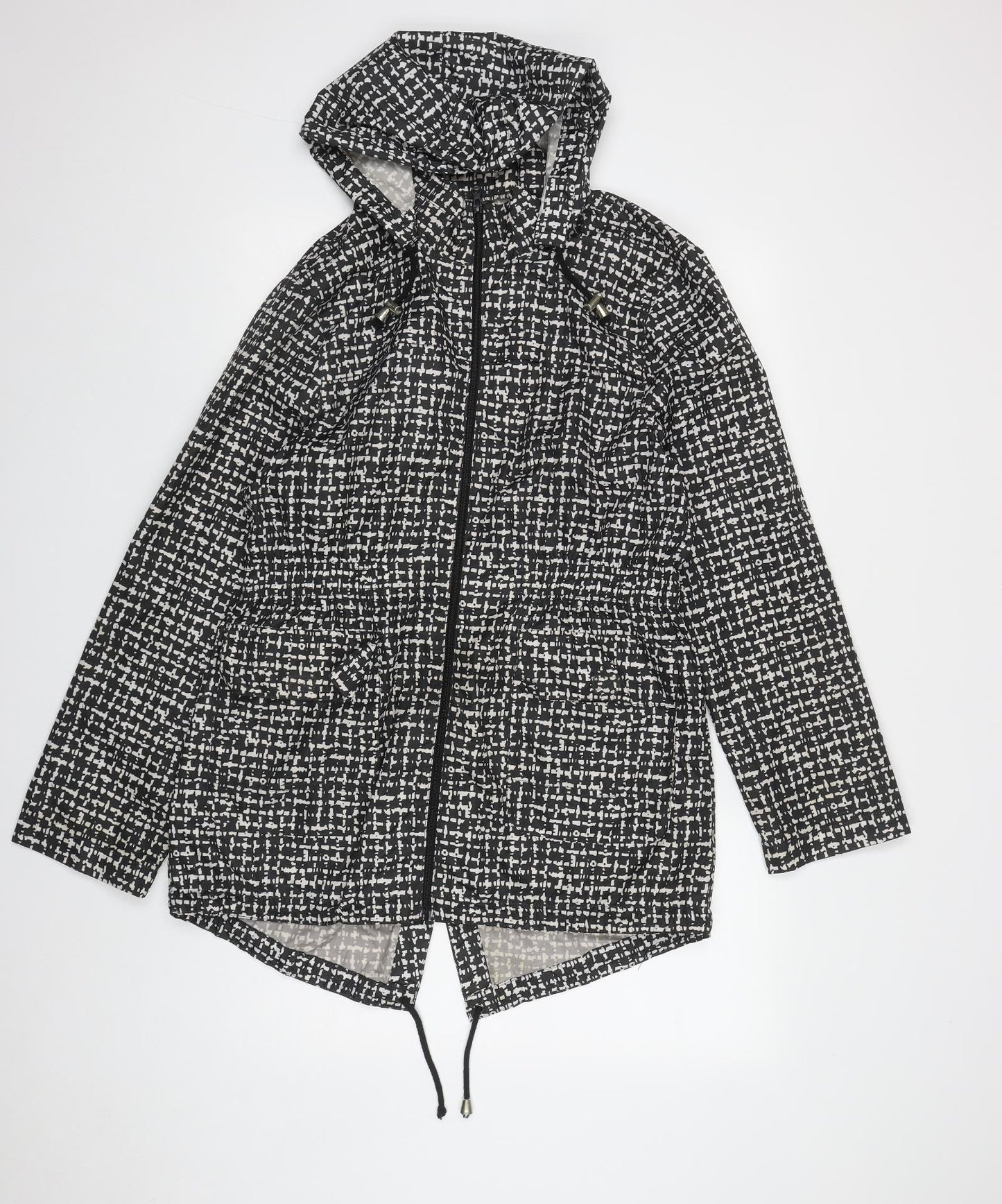 Brave Soul Womens Black Geometric  Rain Coat Coat Size 14  Zip