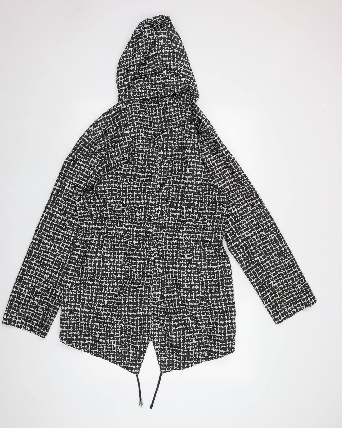 Brave Soul Womens Black Geometric  Rain Coat Coat Size 14  Zip