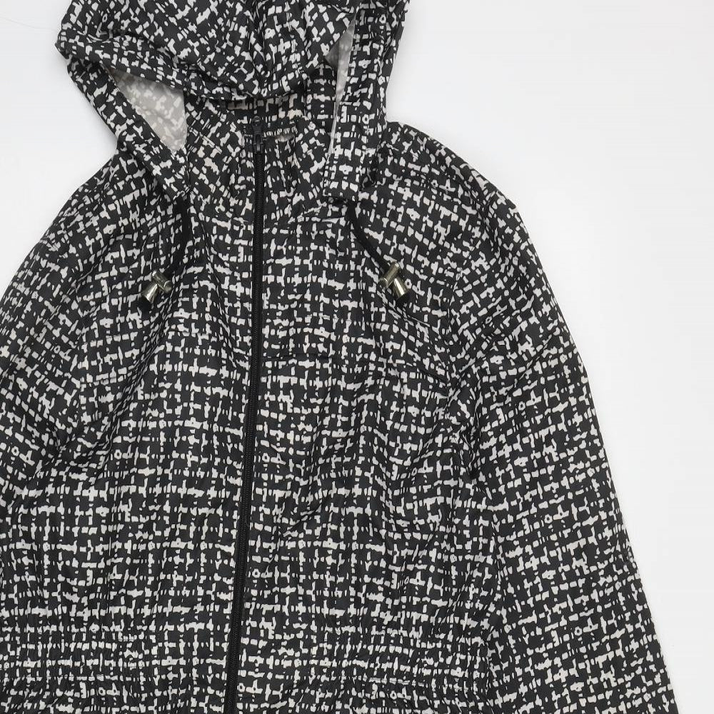 Brave Soul Womens Black Geometric  Rain Coat Coat Size 14  Zip