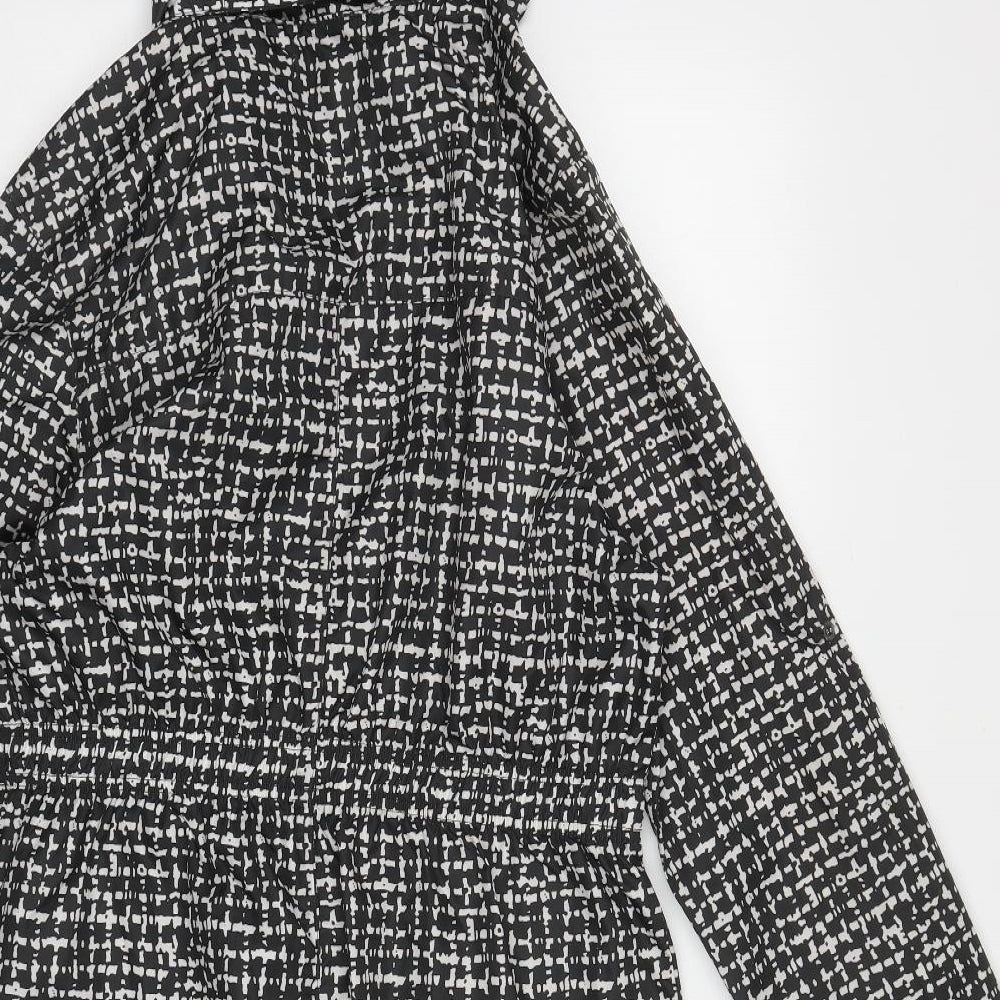 Brave Soul Womens Black Geometric  Rain Coat Coat Size 14  Zip