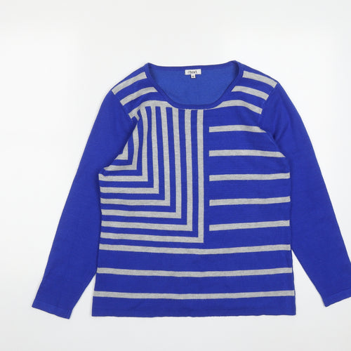 Text Womens Blue Round Neck Geometric Acrylic Pullover Jumper Size M