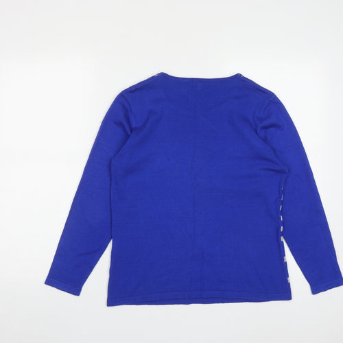 Text Womens Blue Round Neck Geometric Acrylic Pullover Jumper Size M