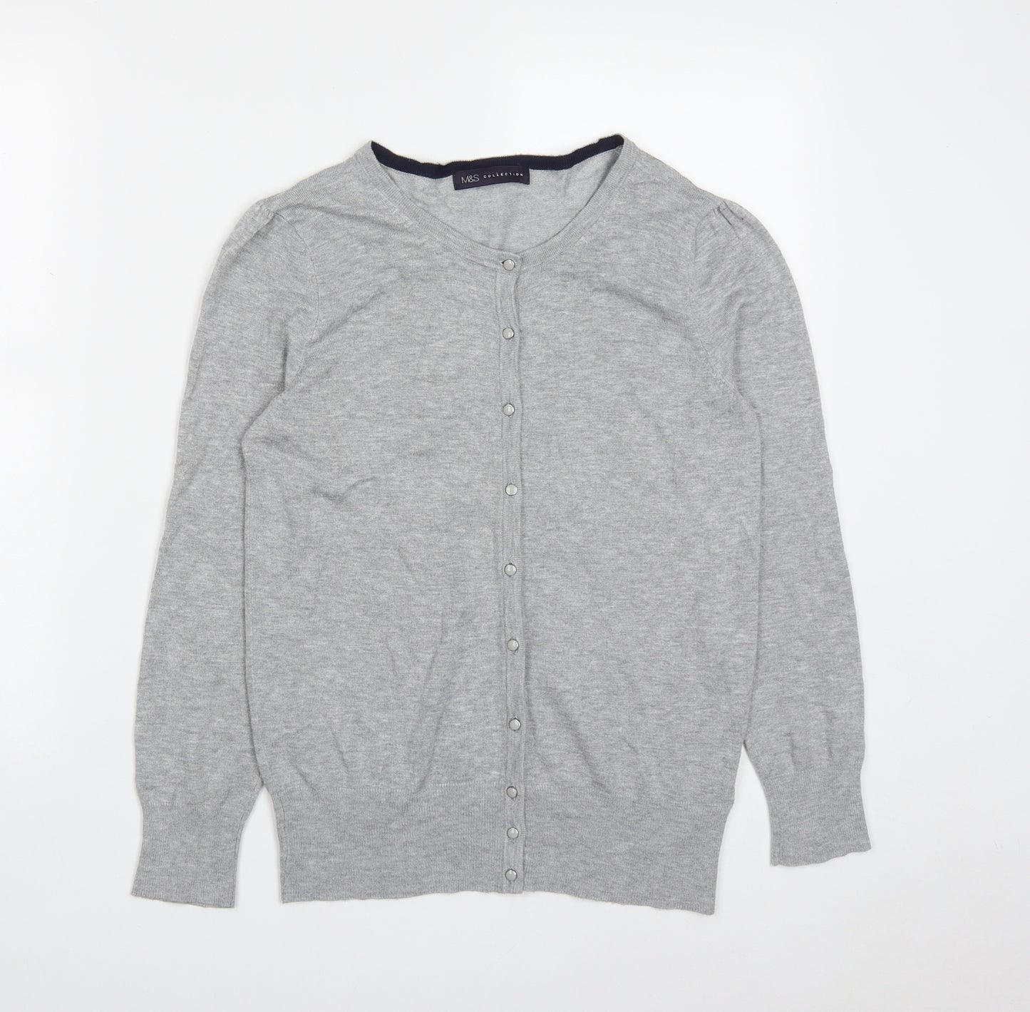 Marks and Spencer Womens Grey Round Neck  Viscose Full Zip Jumper Size 8