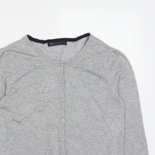 Marks and Spencer Womens Grey Round Neck  Viscose Full Zip Jumper Size 8