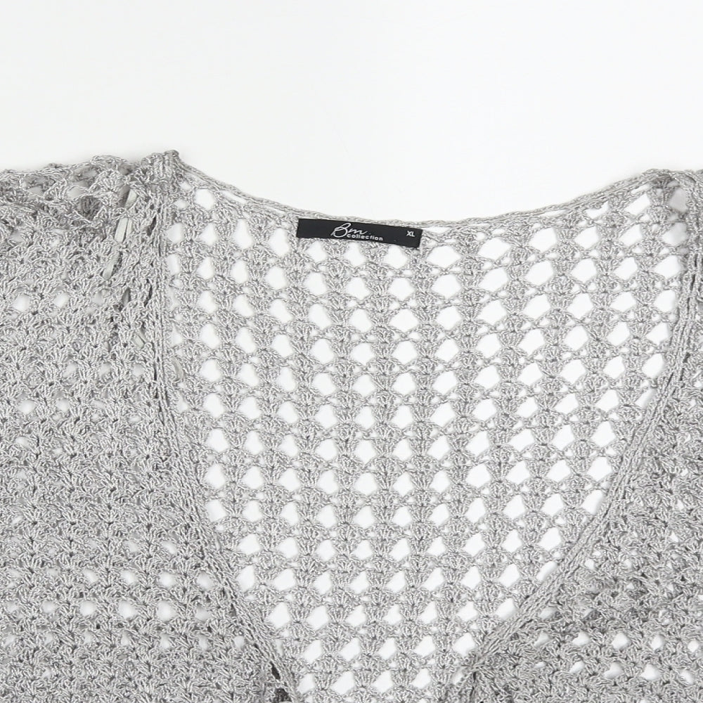 Bonmarché Womens Silver V-Neck  Viscose Shrug Jumper Size XL