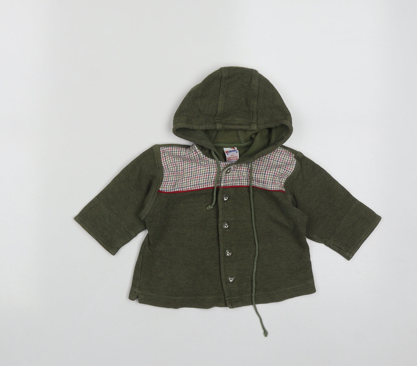 Kanz Girls Green Plaid Cotton Cardigan Jumper Size 6-9 Months  Button