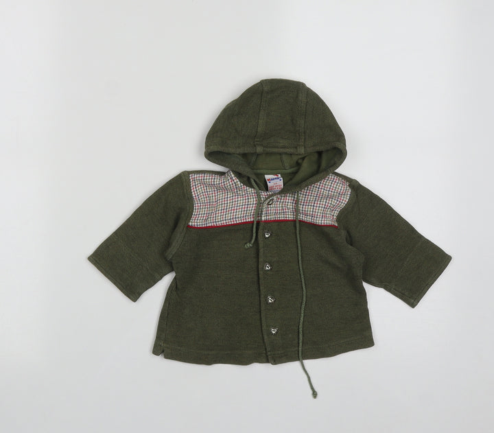 Kanz Girls Green Plaid Cotton Cardigan Jumper Size 6-9 Months Button
