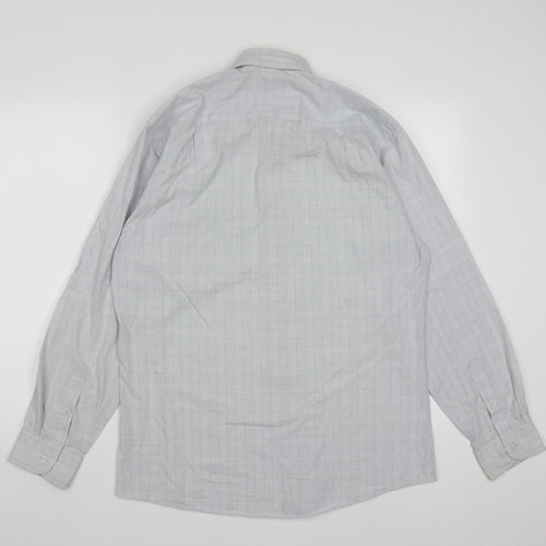 Dunnes Mens Grey Plaid Cotton  Button-Up Size 16 Collared Button