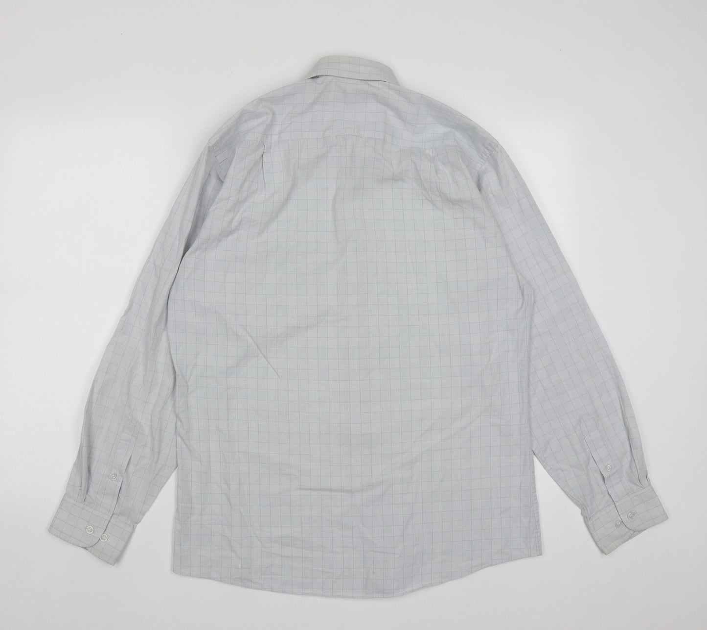 Dunnes Mens Grey Plaid Cotton  Button-Up Size 16 Collared Button