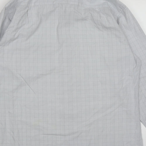 Dunnes Mens Grey Plaid Cotton  Button-Up Size 16 Collared Button