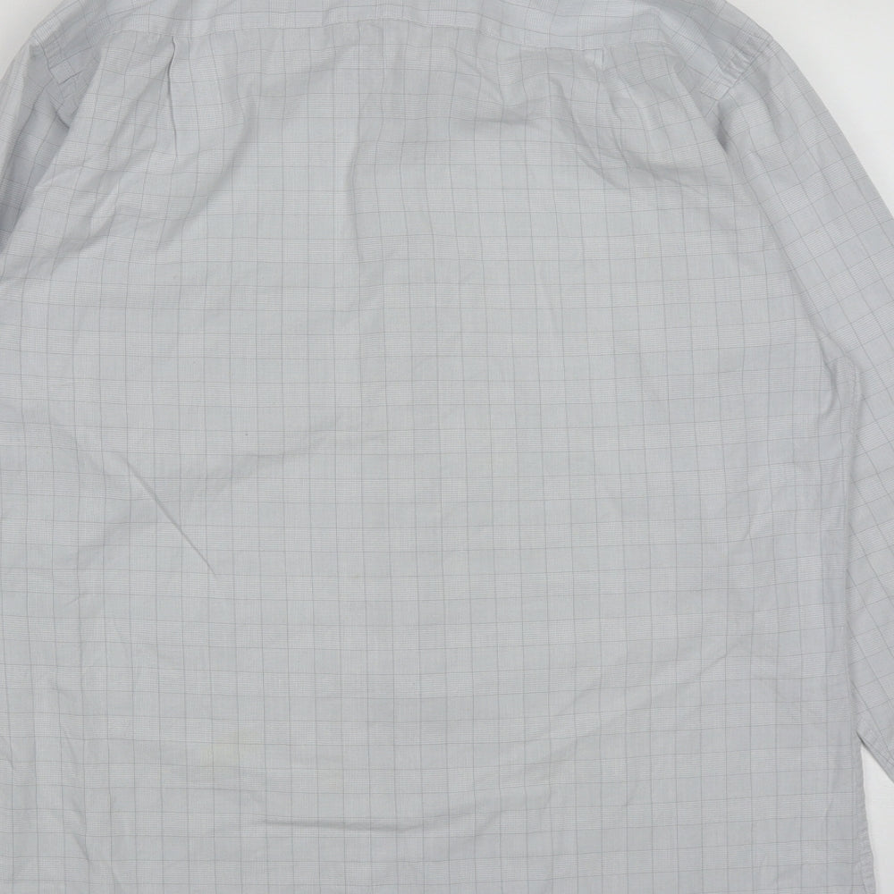 Dunnes Mens Grey Plaid Cotton  Button-Up Size 16 Collared Button