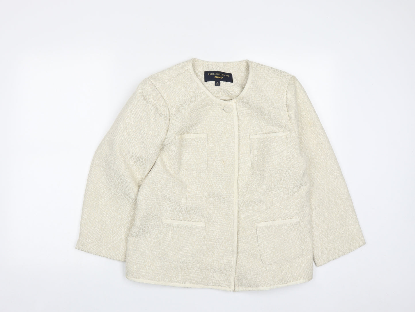 Paul Costelloe Womens Beige Geometric  Jacket  Size M  Button