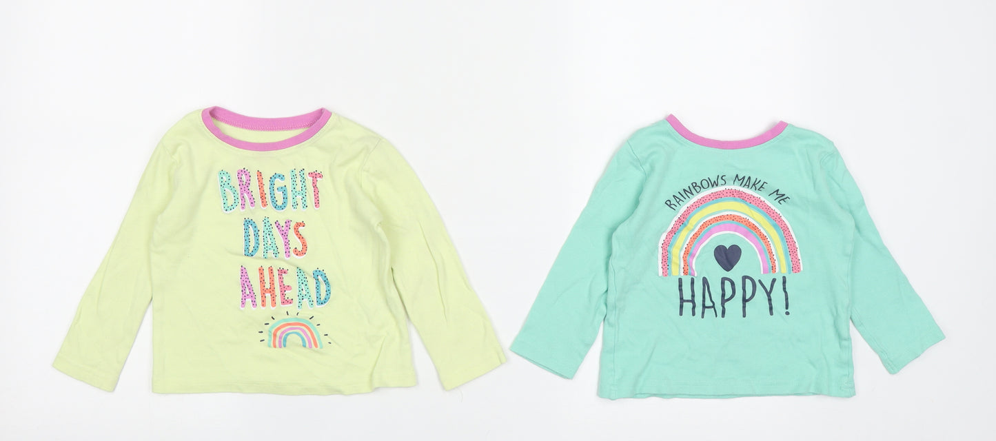 Dunnes Girls Multicoloured Geometric Cotton Basic Casual Size 12-18 Months Round Neck  - Rainbows