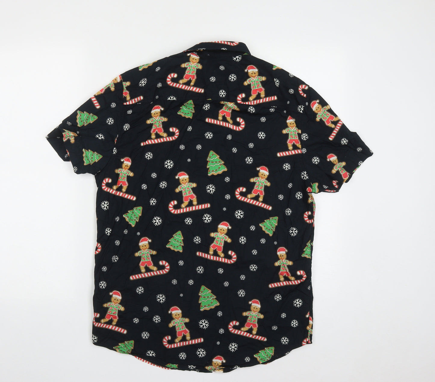 Primark Mens Black  Cotton  Button-Up Size S Collared Button - Christmas Shirt