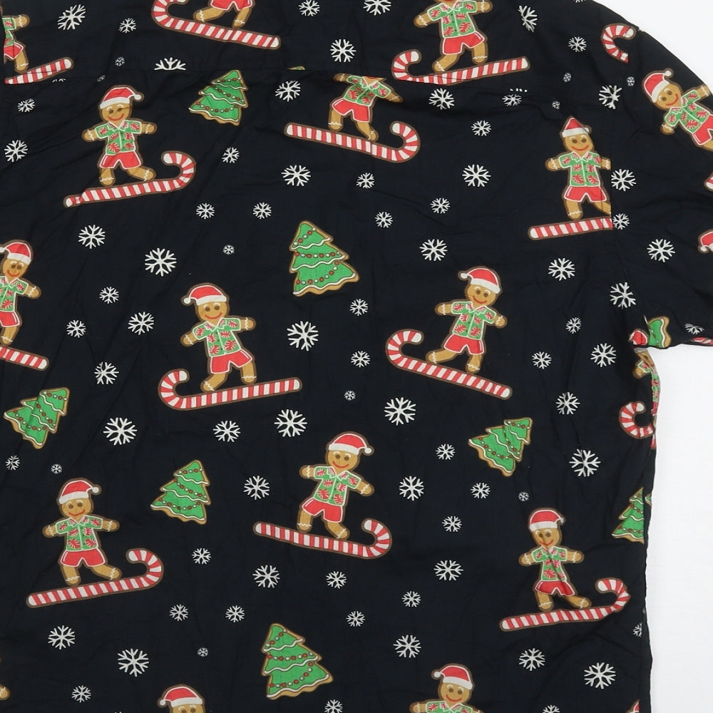 Primark Mens Black  Cotton  Button-Up Size S Collared Button - Christmas Shirt
