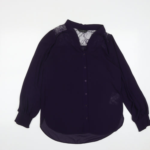 Dorothy Perkins Womens Purple  Polyester Basic Button-Up Size 10 V-Neck