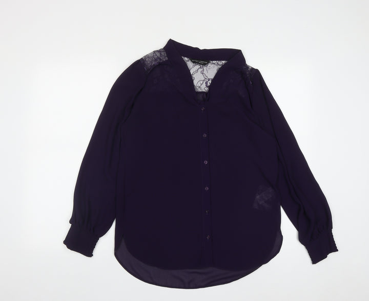 Dorothy Perkins Womens Purple  Polyester Basic Button-Up Size 10 V-Neck