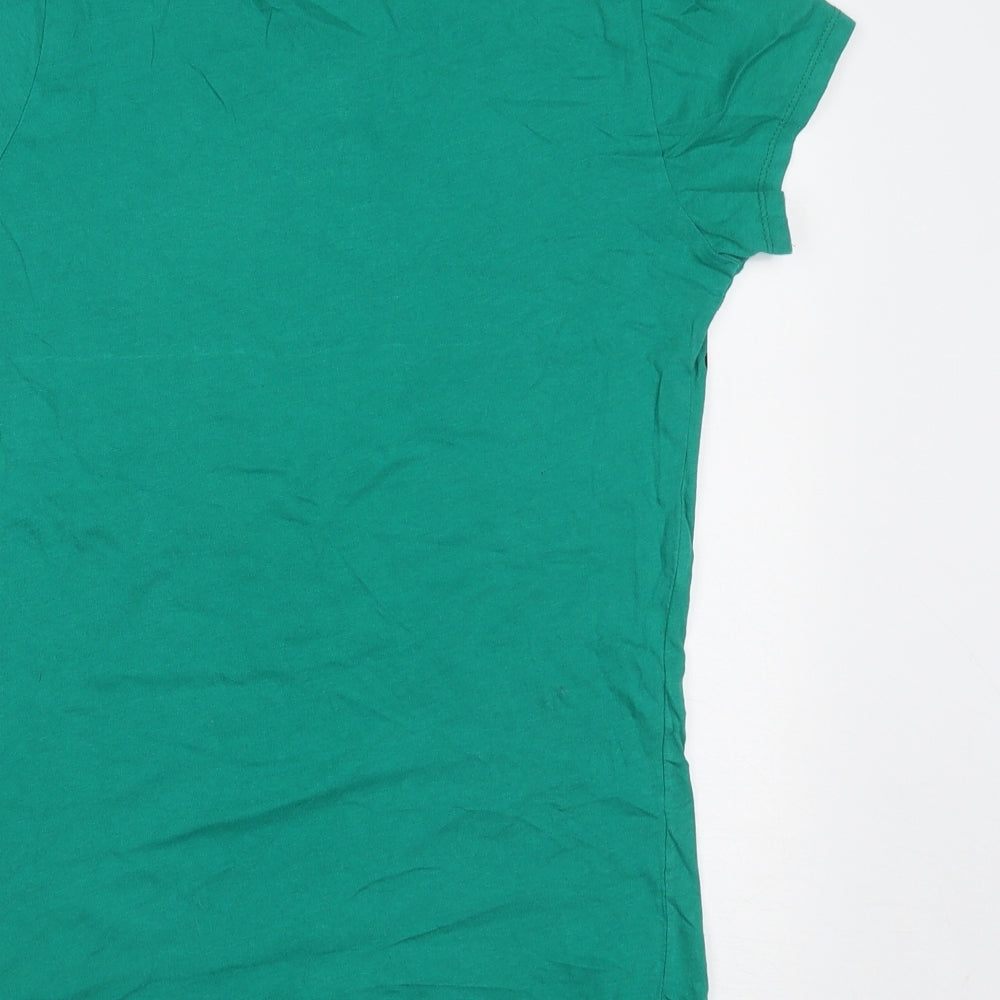 Berska Womens Green  Polyester Basic T-Shirt Size L Round Neck