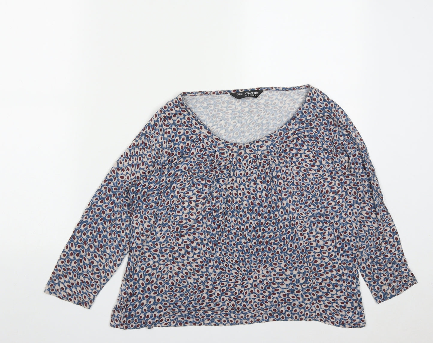 Marks and Spencer Womens Multicoloured Geometric Polyester Basic T-Shirt Size S Round Neck