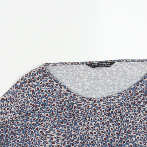 Marks and Spencer Womens Multicoloured Geometric Polyester Basic T-Shirt Size S Round Neck