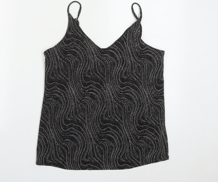 F&F Womens Black Polyester Basic Tank Size 10 V-Neck
