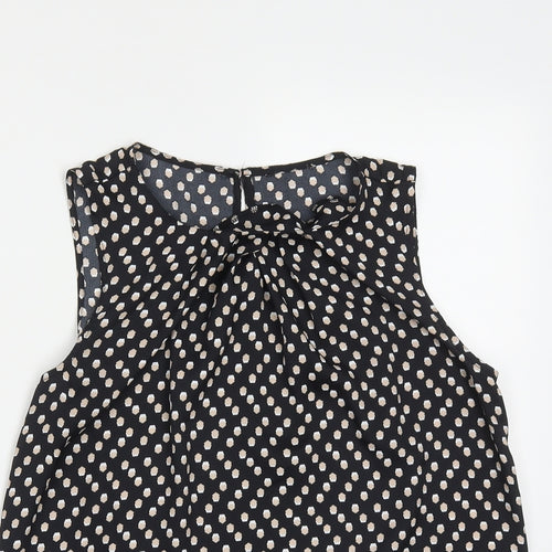 Fifth Avenue Womens Black Geometric Polyester Basic Tank Size 10 Round Neck