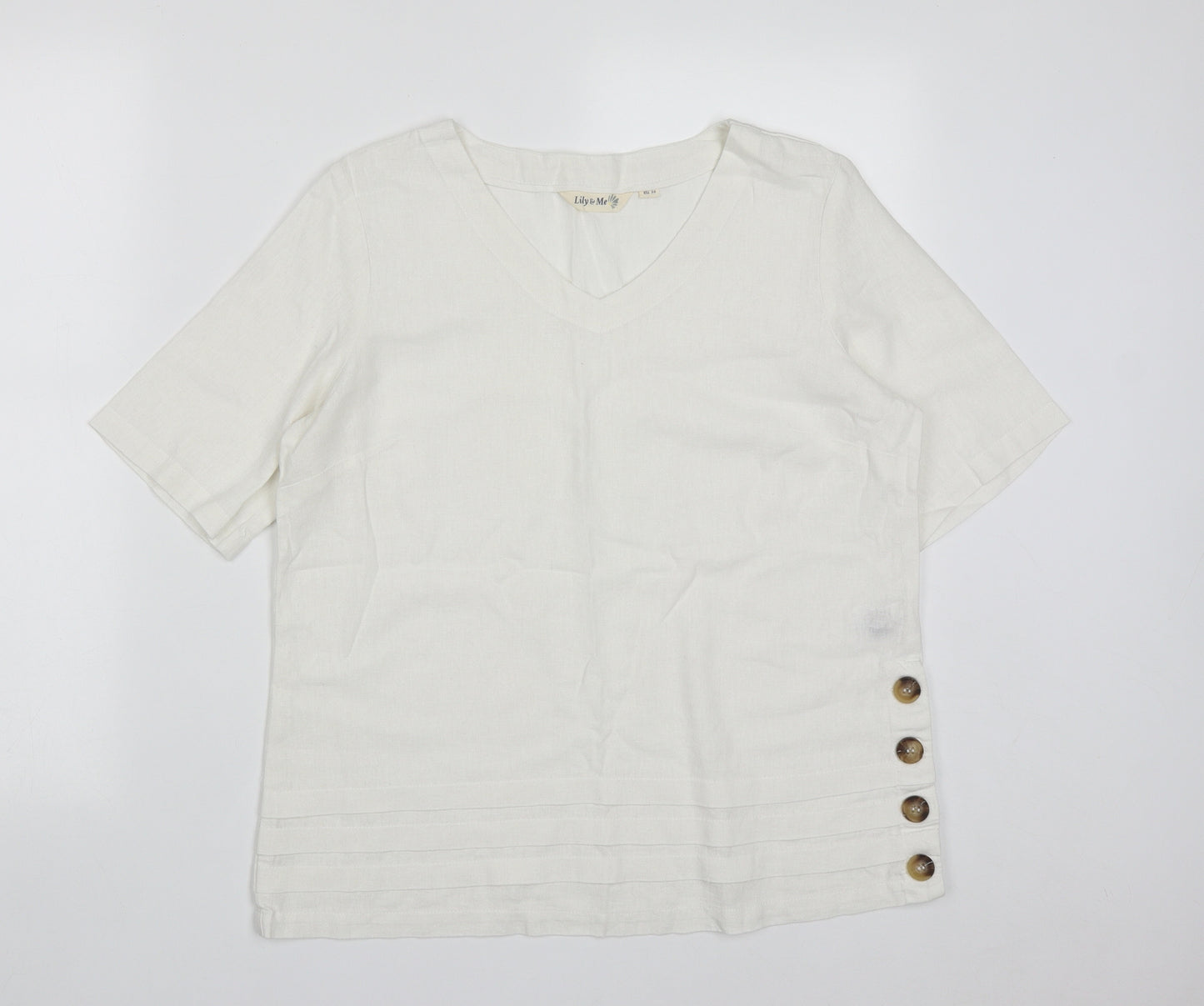 Lily & Me Womens White  Linen Basic T-Shirt Size 8 Round Neck