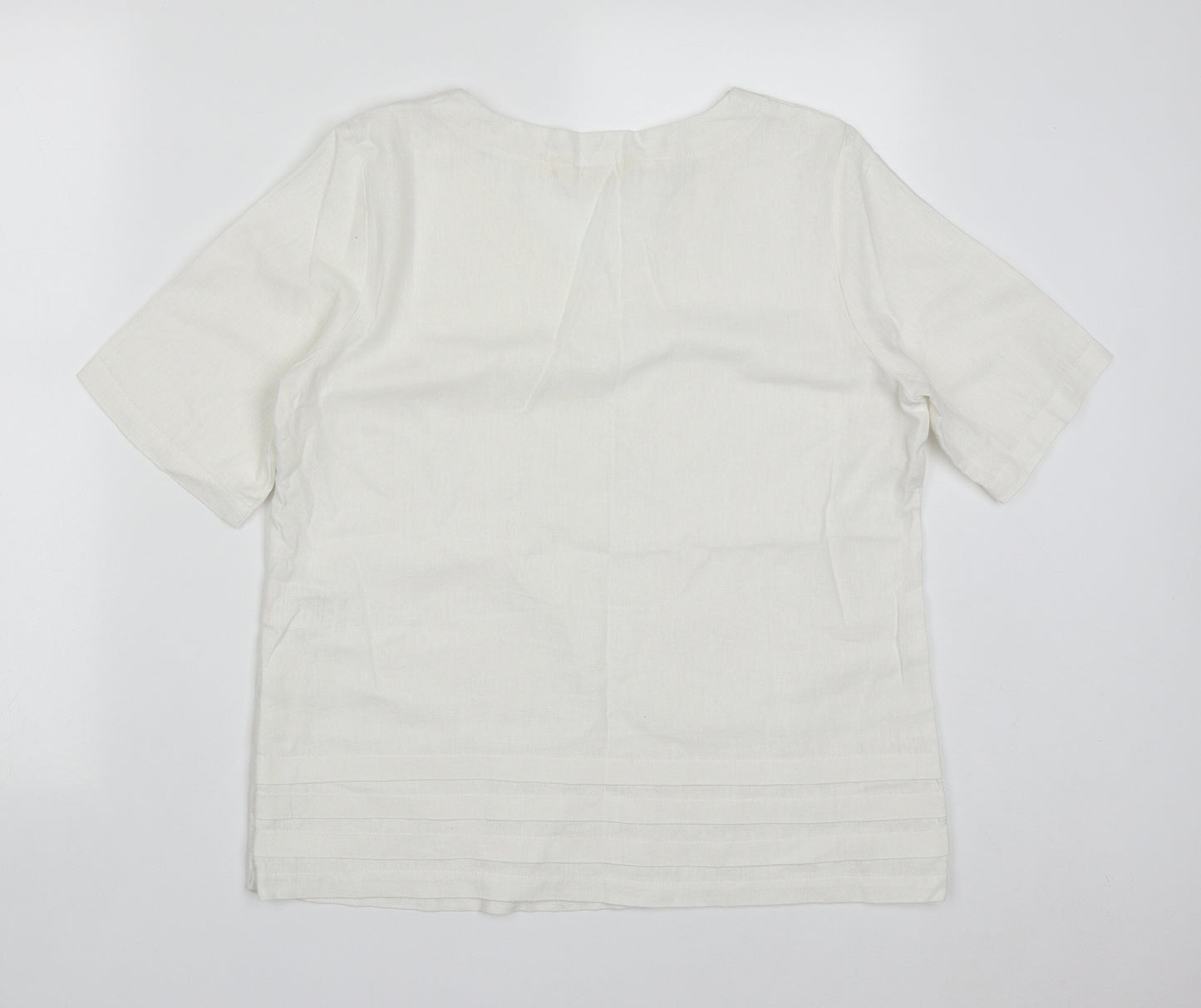 Lily & Me Womens White  Linen Basic T-Shirt Size 8 Round Neck