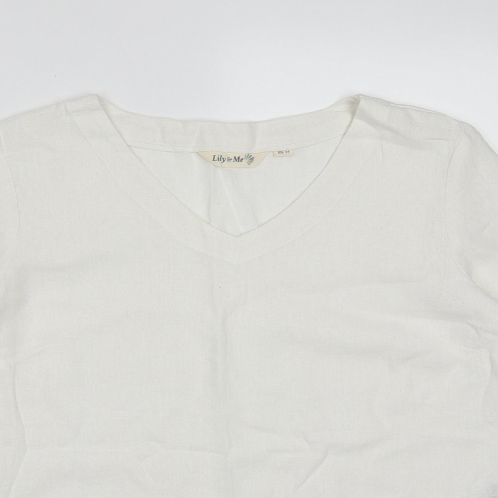 Lily & Me Womens White  Linen Basic T-Shirt Size 8 Round Neck