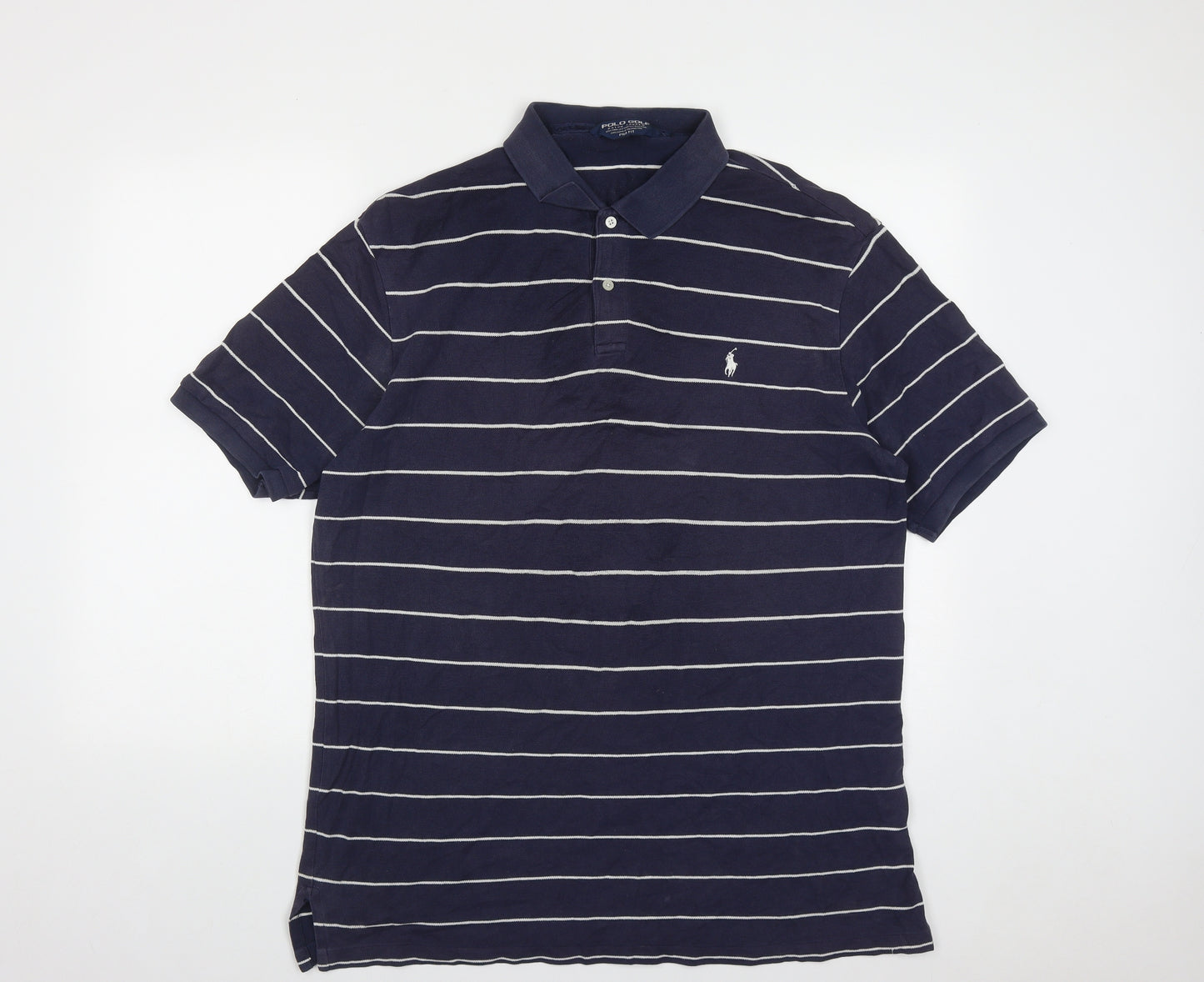 Ralph Lauren Golf Mens Blue Striped Cotton  Polo Size XL Collared Button