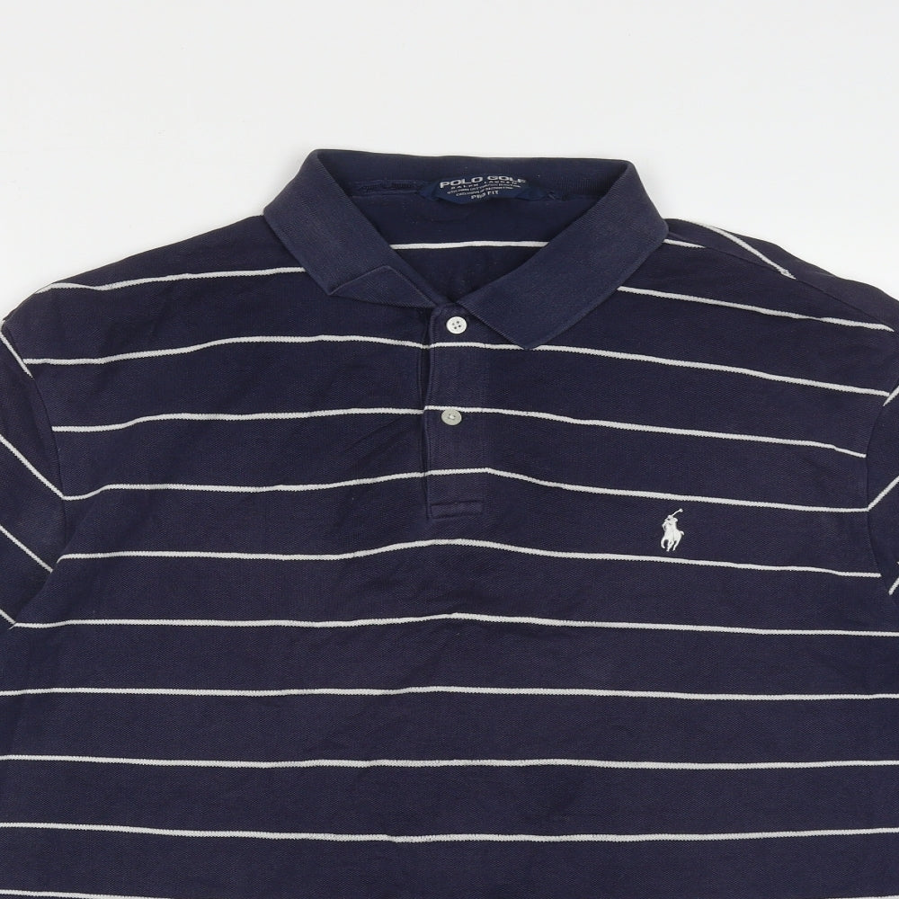 Ralph Lauren Golf Mens Blue Striped Cotton  Polo Size XL Collared Button