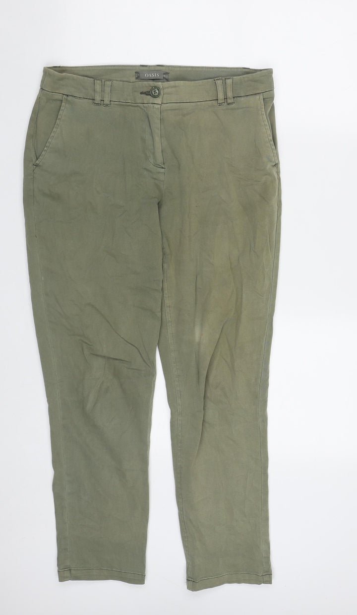 Oasis Womens Green Cotton Trousers Size 10 L27 in Regular Zip