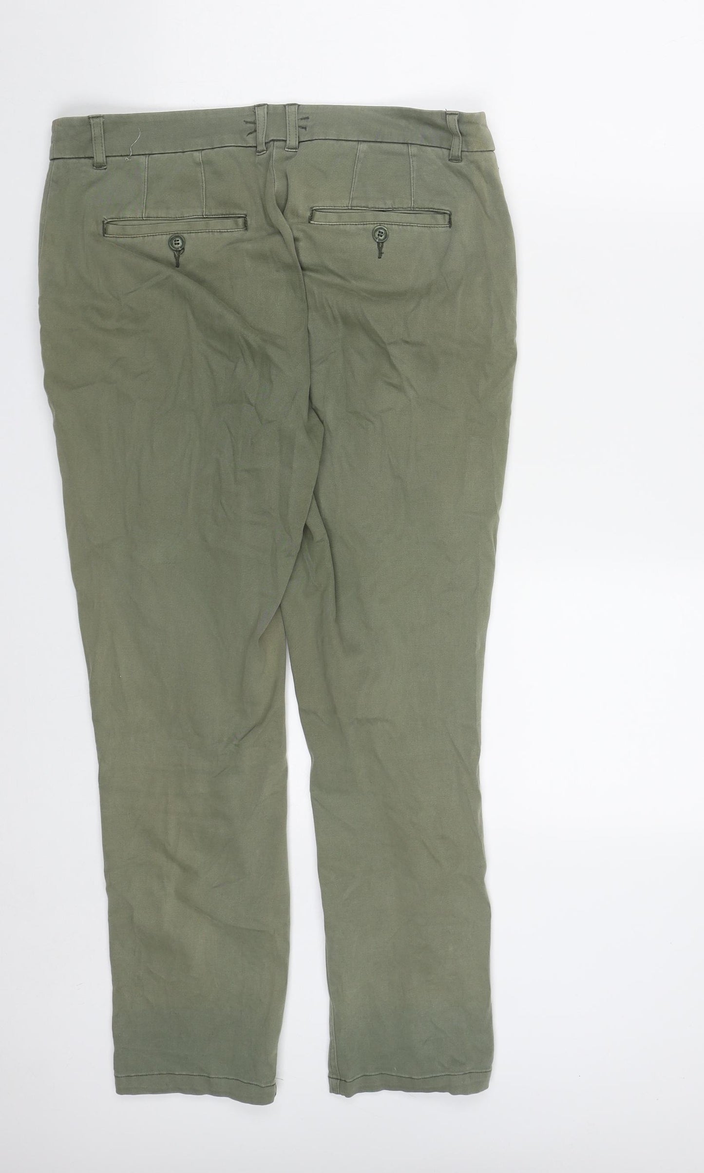 Oasis Womens Green  Cotton Trousers  Size 10 L27 in Regular Zip