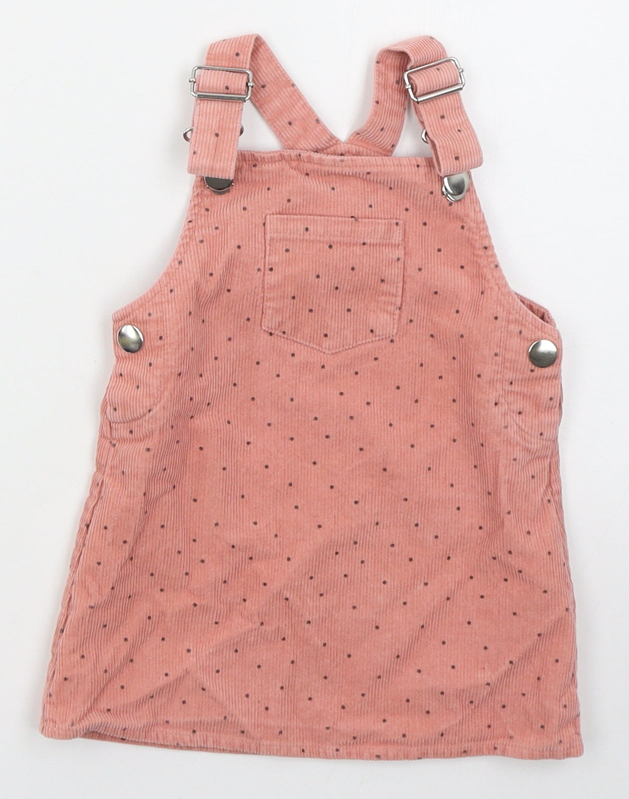Primark Girls Pink Polka Dot Cotton Pinafore/Dungaree Dress  Size 12-18 Months  Square Neck Buckle