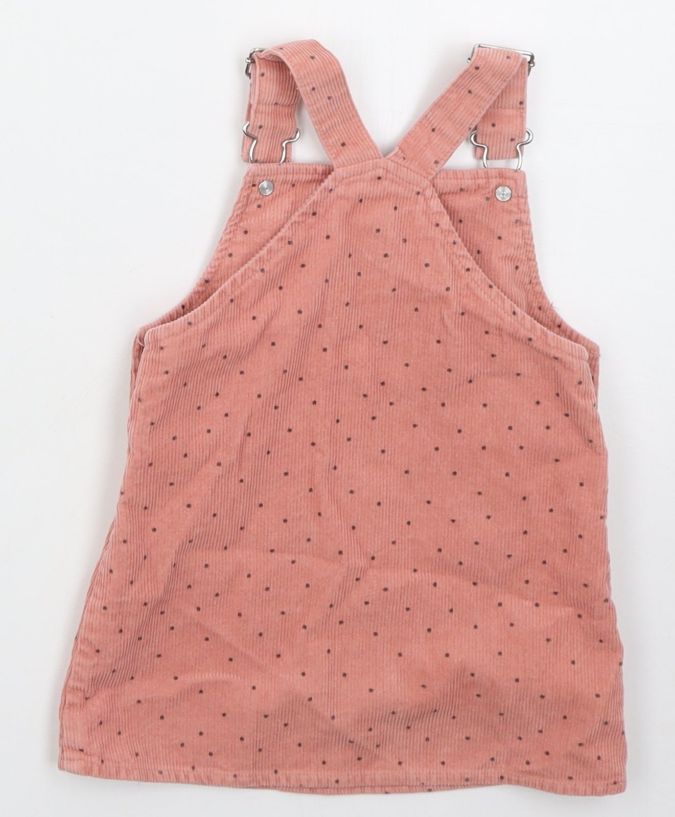 Primark Girls Pink Polka Dot Cotton Pinafore/Dungaree Dress  Size 12-18 Months  Square Neck Buckle