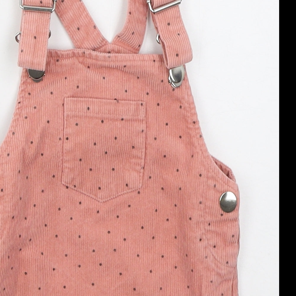 Primark Girls Pink Polka Dot Cotton Pinafore/Dungaree Dress  Size 12-18 Months  Square Neck Buckle