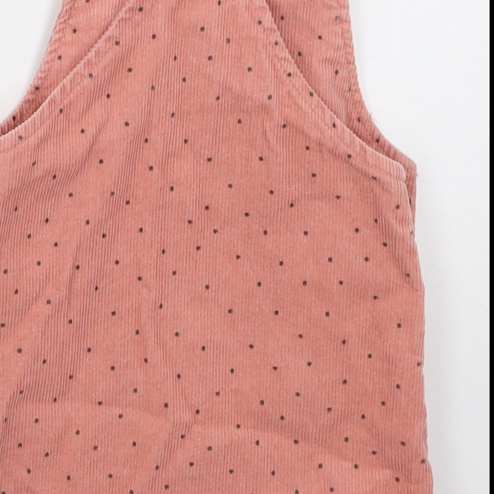 Primark Girls Pink Polka Dot Cotton Pinafore/Dungaree Dress  Size 12-18 Months  Square Neck Buckle