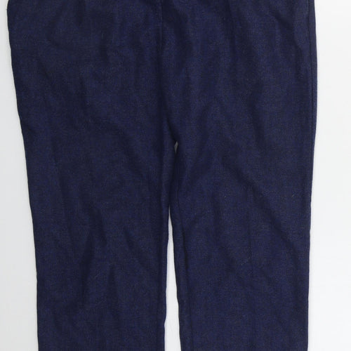Preworn Womens Blue Herringbone Polyester Trousers  Size 12 L27 in Regular Hook & Eye