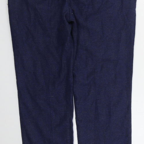 Preworn Womens Blue Herringbone Polyester Trousers  Size 12 L27 in Regular Hook & Eye