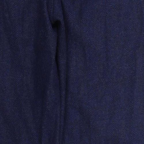 Preworn Womens Blue Herringbone Polyester Trousers  Size 12 L27 in Regular Hook & Eye