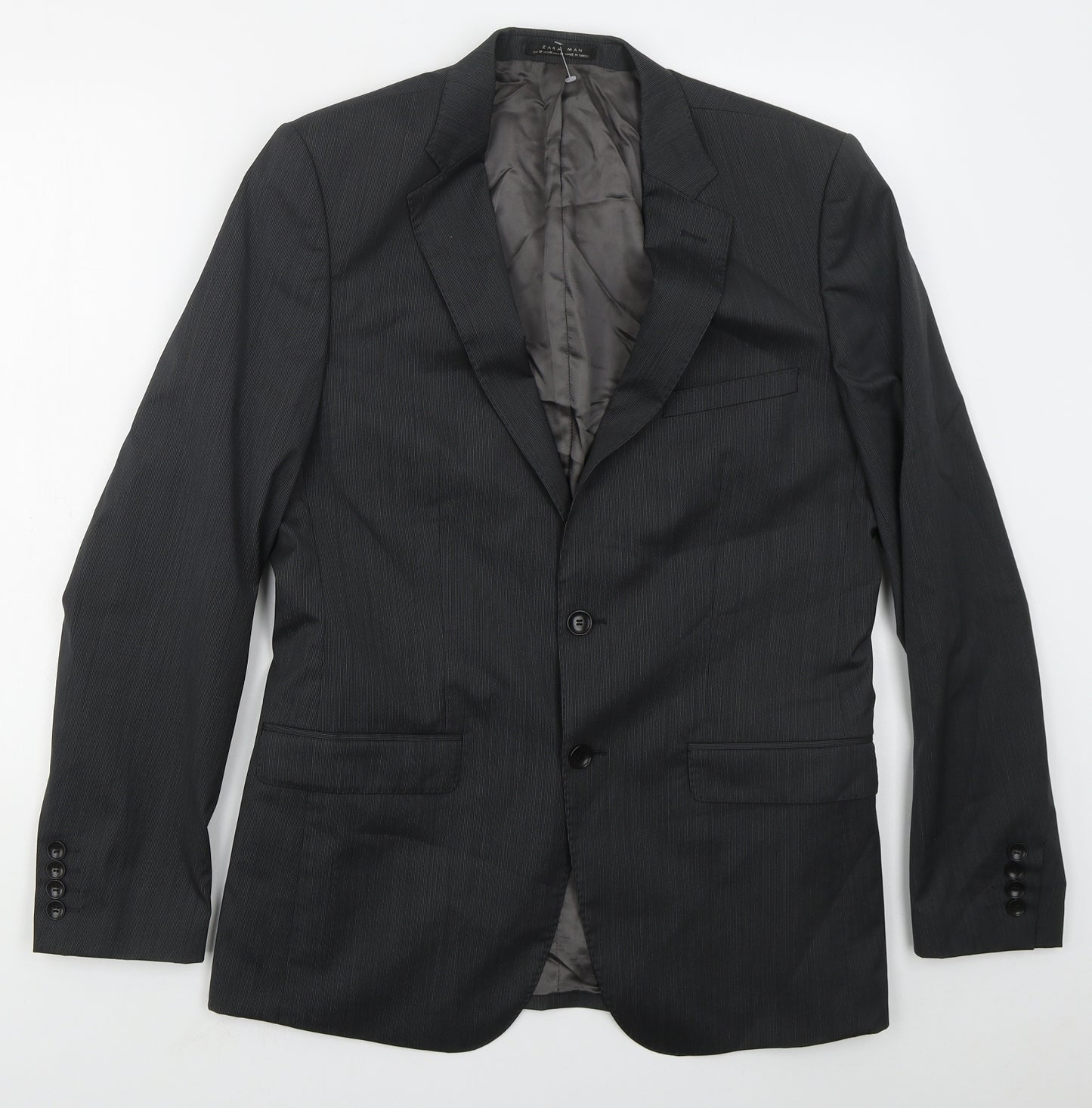 Zara Mens Grey Striped Wool Jacket Suit Jacket Size 40